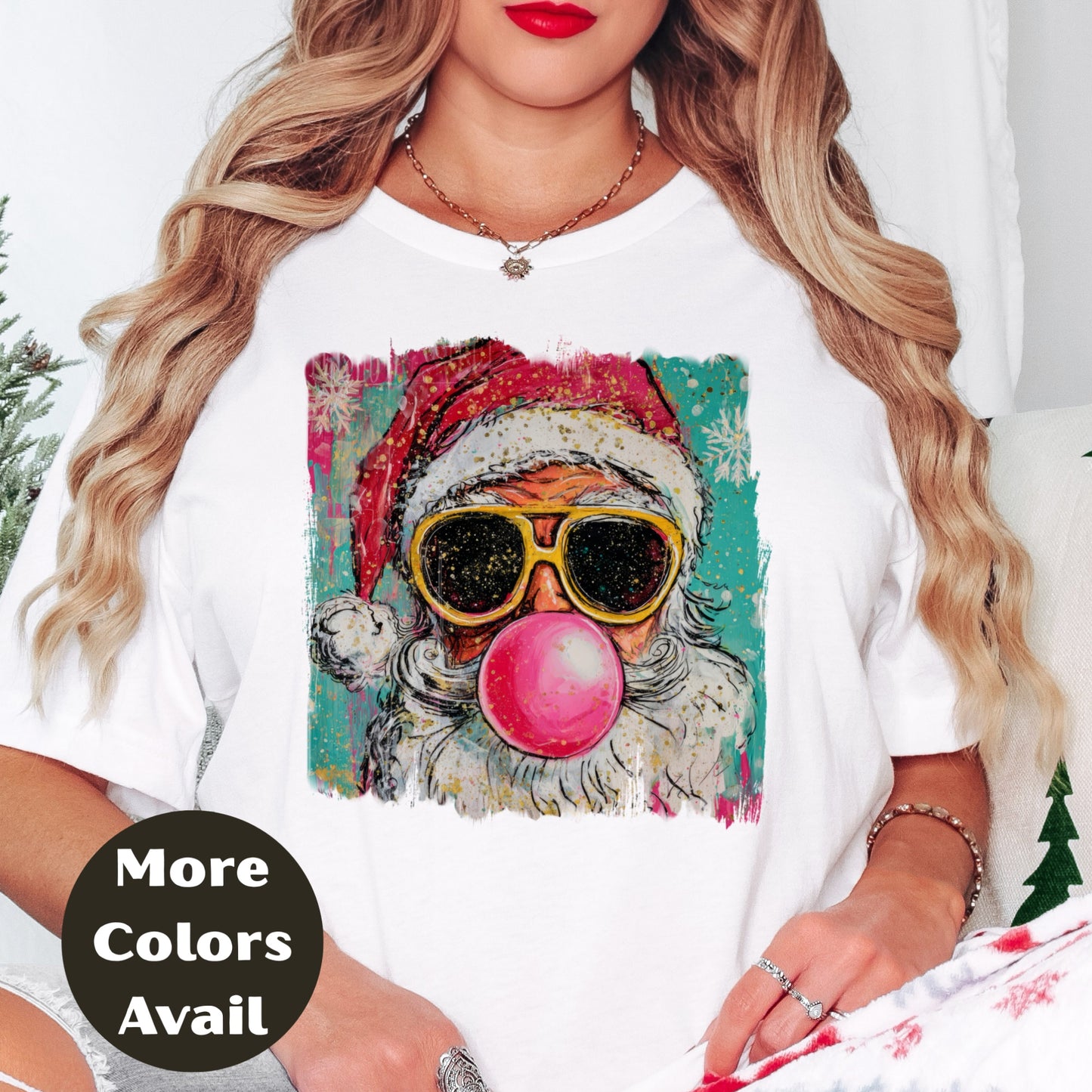 Santa Bubblegum Shirt or Sweatshirt – Cool Christmas Top S-4XL Plus Size – Retro Santa with Sunglasses – Holiday Graphic Tee