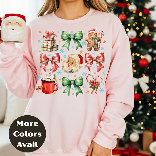 Retro Christmas Collage Shirt or Sweatshirt – Vintage Holiday Top S-4XL Plus Size – Santa, Bows  Festive Family Tee