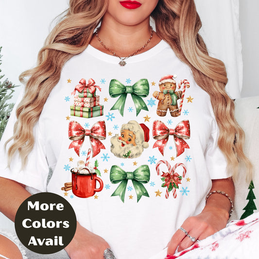 Retro Christmas Collage Shirt or Sweatshirt – Vintage Holiday Top S-4XL Plus Size – Santa, Bows  Festive Family Tee