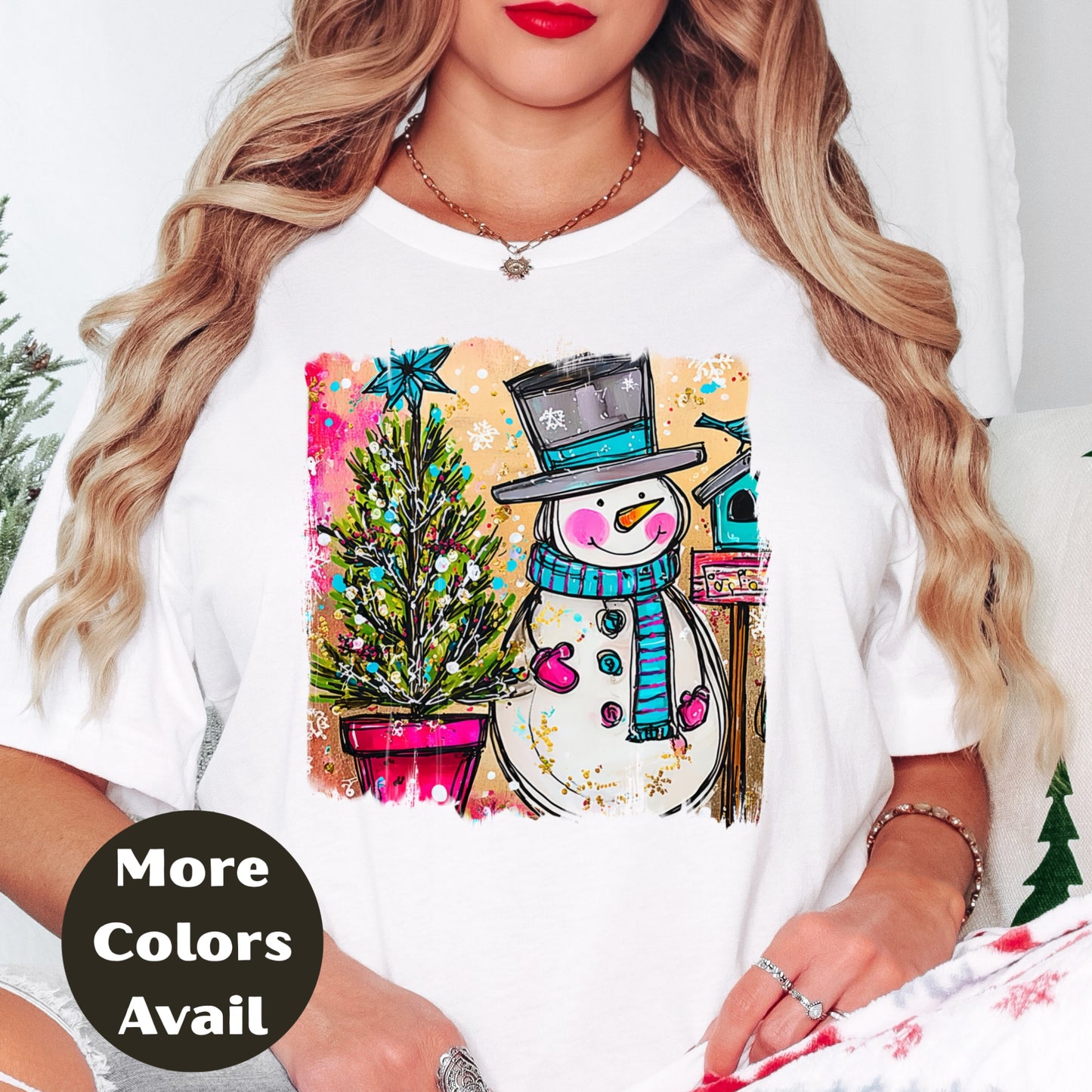 Snowman & Christmas Tree Shirt or Sweatshirt – Cute Holiday Top - Small-4XL and Plus Size – Multiple Colors
