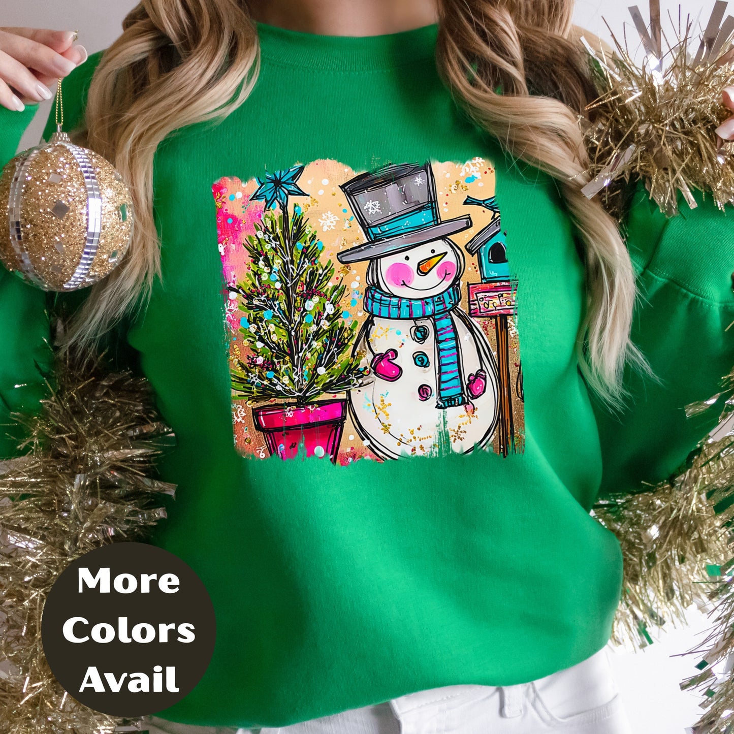 Snowman & Christmas Tree Shirt or Sweatshirt – Cute Holiday Top - Small-4XL and Plus Size – Multiple Colors