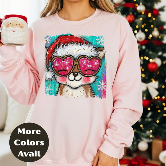 Fox in Santa Hat Christmas Shirt or Sweatshirt – Cute Holiday Top - Small - 4XL and Plus Size – Multiple Colors
