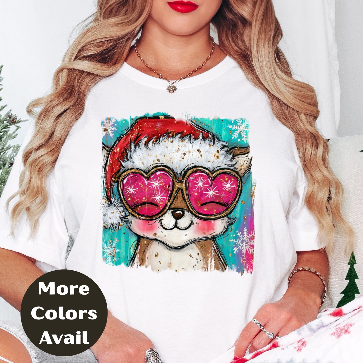 Fox in Santa Hat Christmas Shirt or Sweatshirt – Cute Holiday Top - Small - 4XL and Plus Size – Multiple Colors