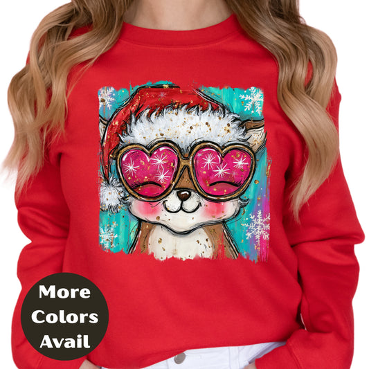 Fox in Santa Hat Christmas Shirt or Sweatshirt – Cute Holiday Top - Small - 4XL and Plus Size – Multiple Colors