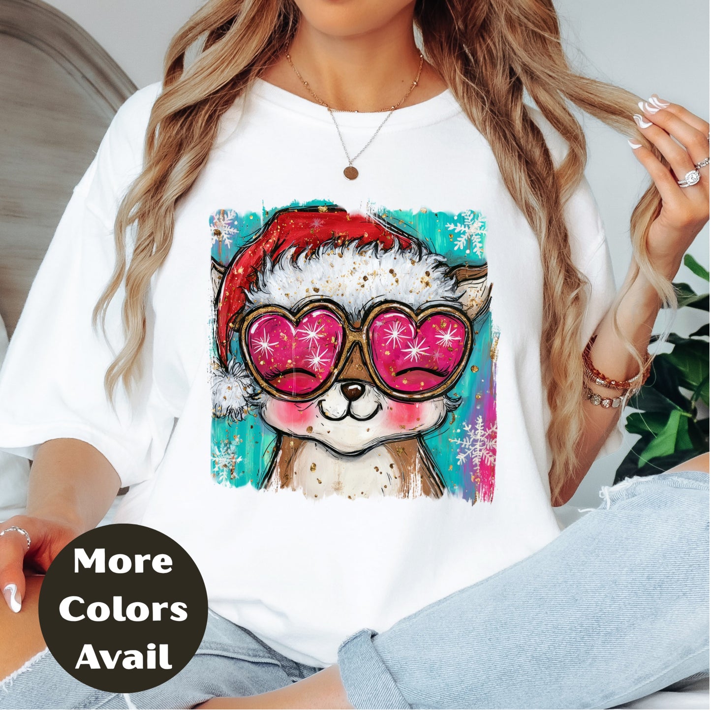 Fox in Santa Hat Christmas Shirt or Sweatshirt – Cute Holiday Top - Small - 4XL and Plus Size – Multiple Colors