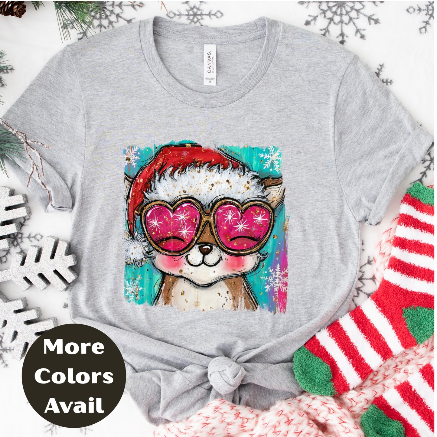 Fox in Santa Hat Christmas Shirt or Sweatshirt – Cute Holiday Top - Small - 4XL and Plus Size – Multiple Colors