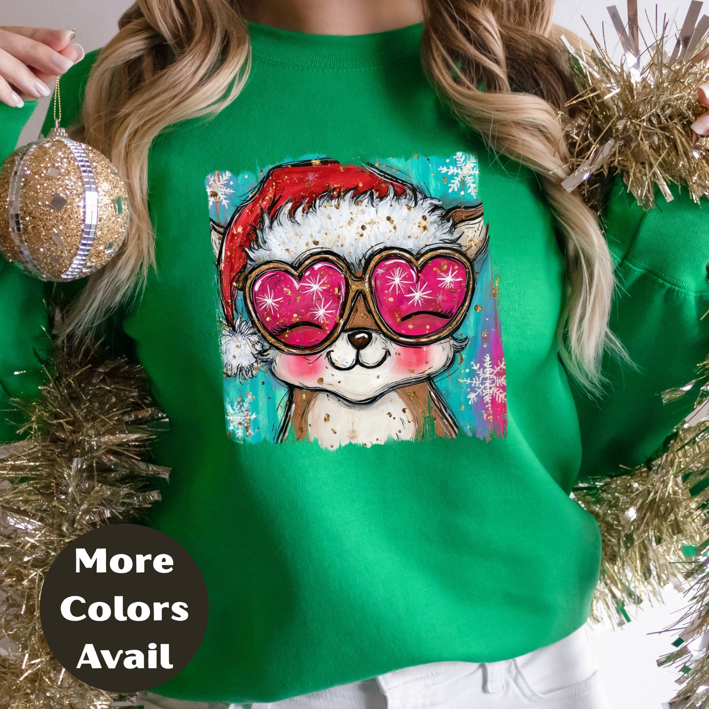 Fox in Santa Hat Christmas Shirt or Sweatshirt – Cute Holiday Top - Small - 4XL and Plus Size – Multiple Colors