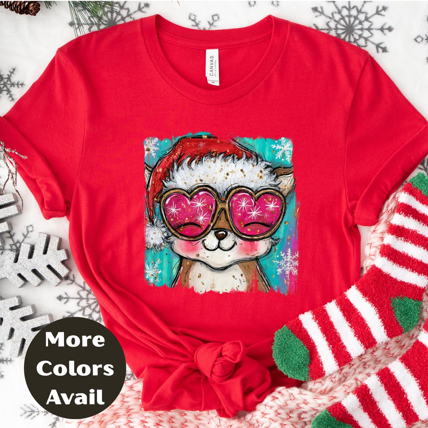 Fox in Santa Hat Christmas Shirt or Sweatshirt – Cute Holiday Top - Small - 4XL and Plus Size – Multiple Colors