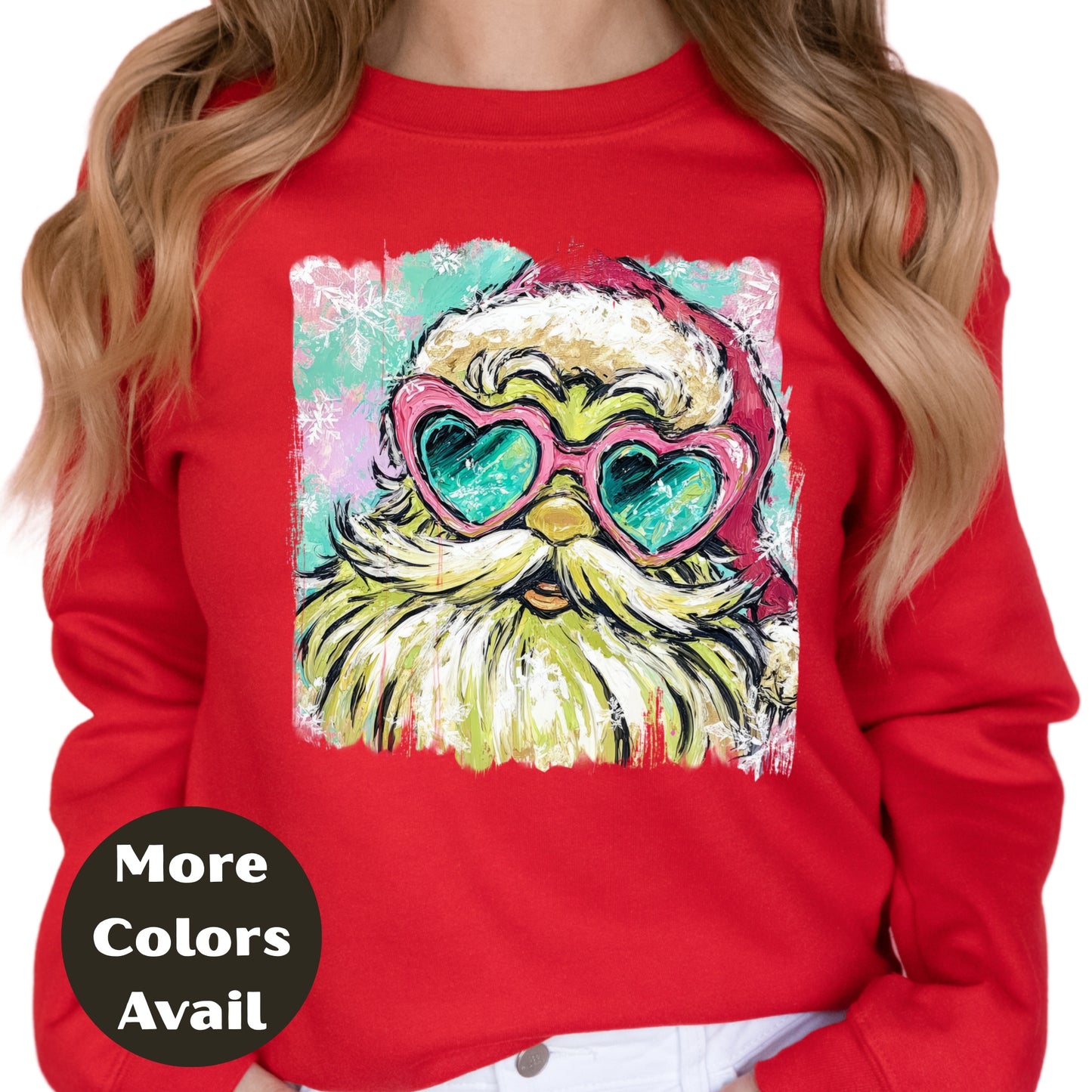 Retro Santa Heart Glasses Christmas Shirt or Sweatshirt – Cute Holiday Top Small - 4XL and Plus Size – Multiple Colors