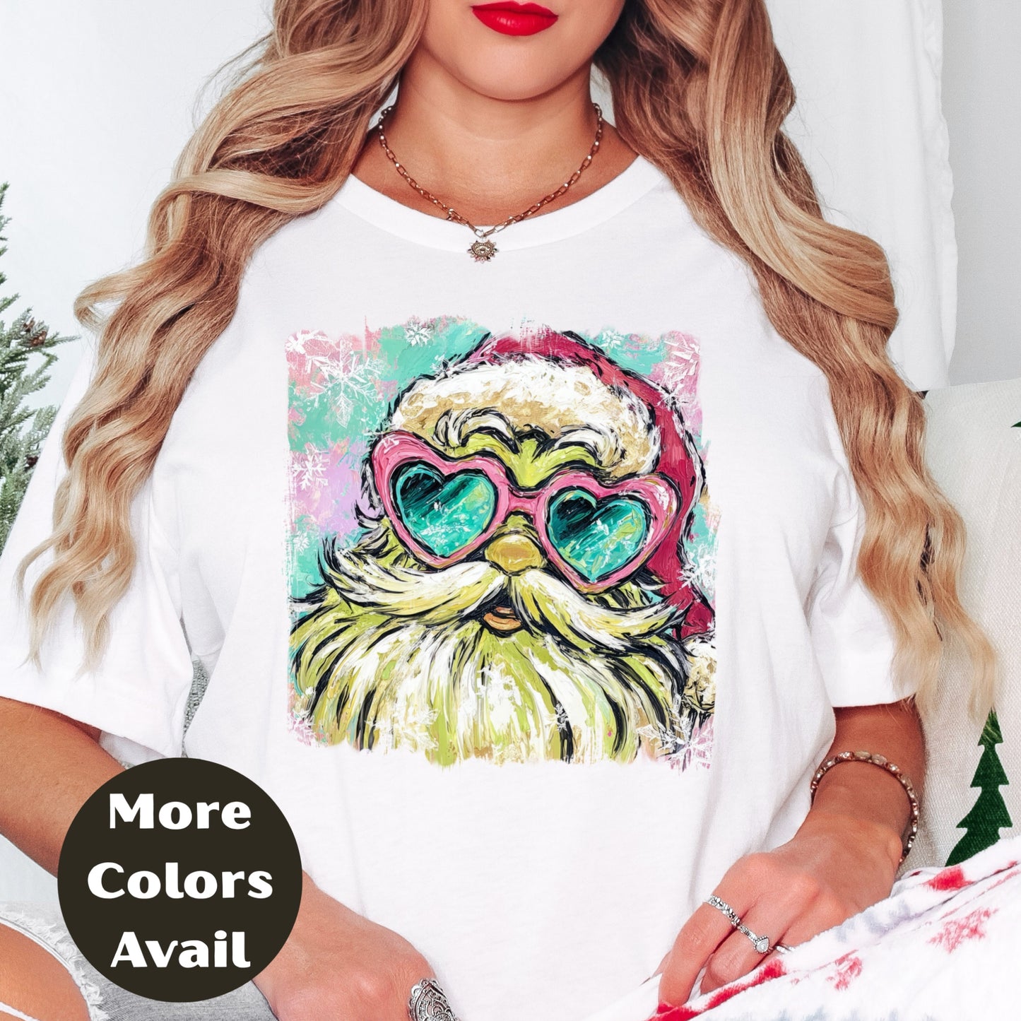 Retro Santa Heart Glasses Christmas Shirt or Sweatshirt – Cute Holiday Top Small - 4XL and Plus Size – Multiple Colors