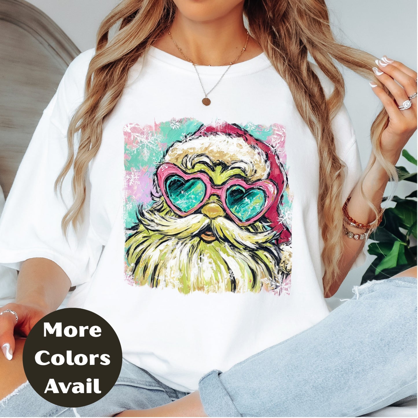 Retro Santa Heart Glasses Christmas Shirt or Sweatshirt – Cute Holiday Top Small - 4XL and Plus Size – Multiple Colors