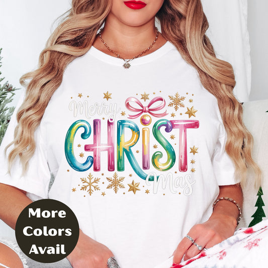 Preppy Merry Christmas Shirt or Sweatshirt – Colorful Holiday Top Small - 4XL and Plus Size – Multiple Colors