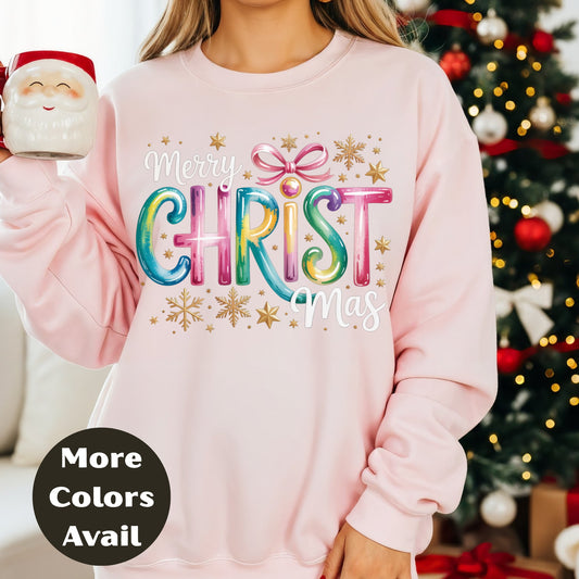 Preppy Merry Christmas Shirt or Sweatshirt – Colorful Holiday Top Small - 4XL and Plus Size – Multiple Colors