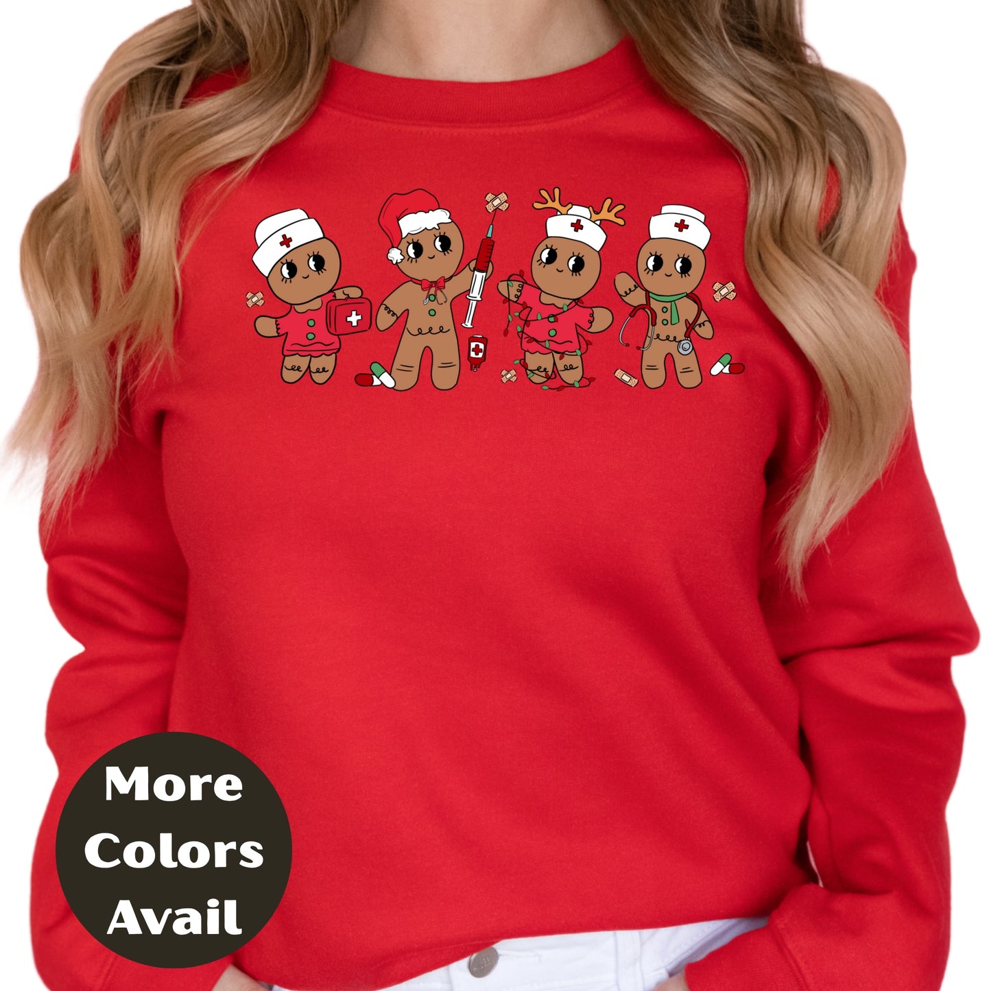 Nurse Gingerbread Christmas Shirt or Sweatshirt – Cute Holiday Nurse Top Small - 4XL and Plus Size – Multiple Colors
