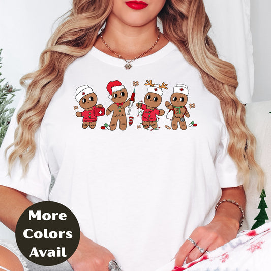 Nurse Gingerbread Christmas Shirt or Sweatshirt – Cute Holiday Nurse Top Small - 4XL and Plus Size – Multiple Colors