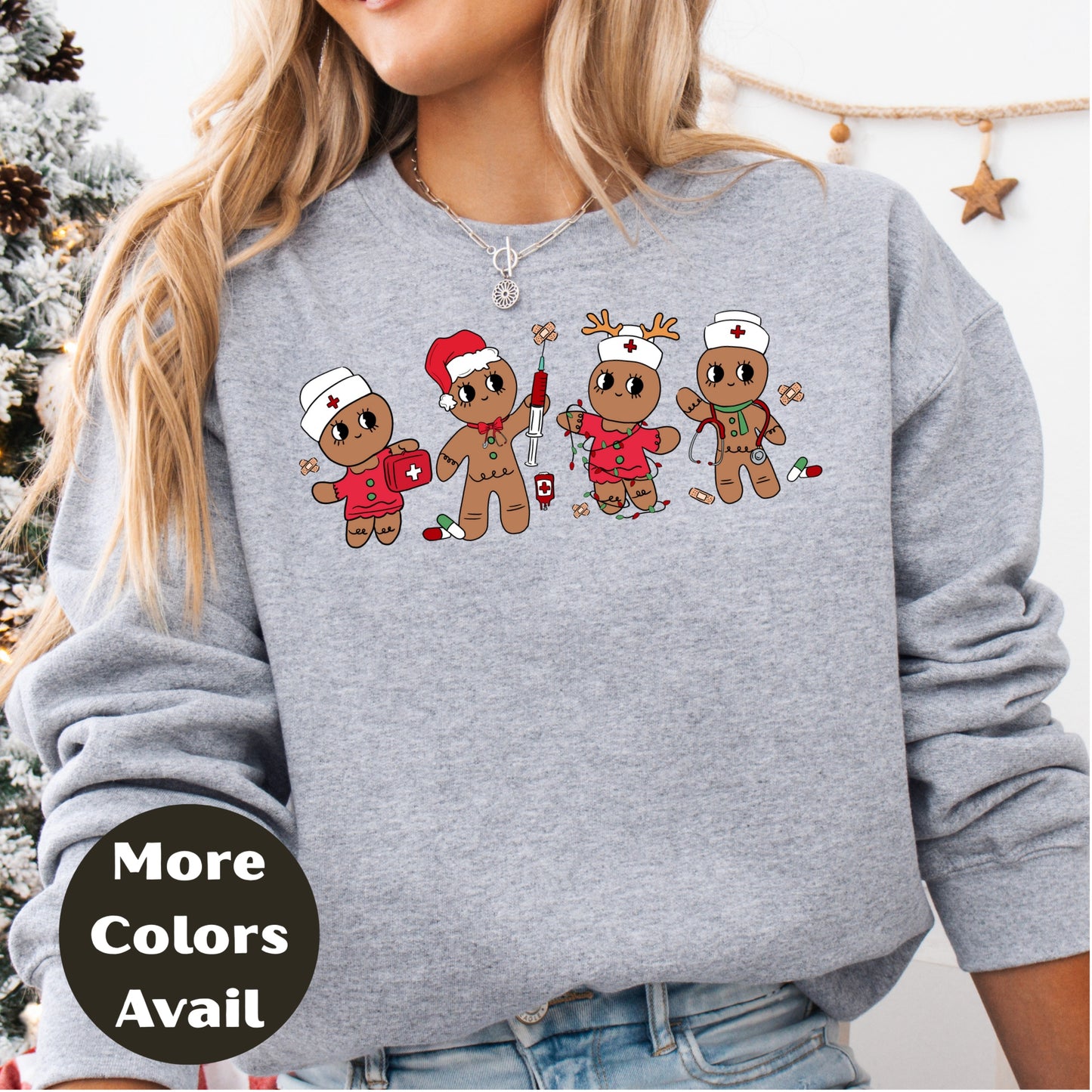 Nurse Gingerbread Christmas Shirt or Sweatshirt – Cute Holiday Nurse Top Small - 4XL and Plus Size – Multiple Colors