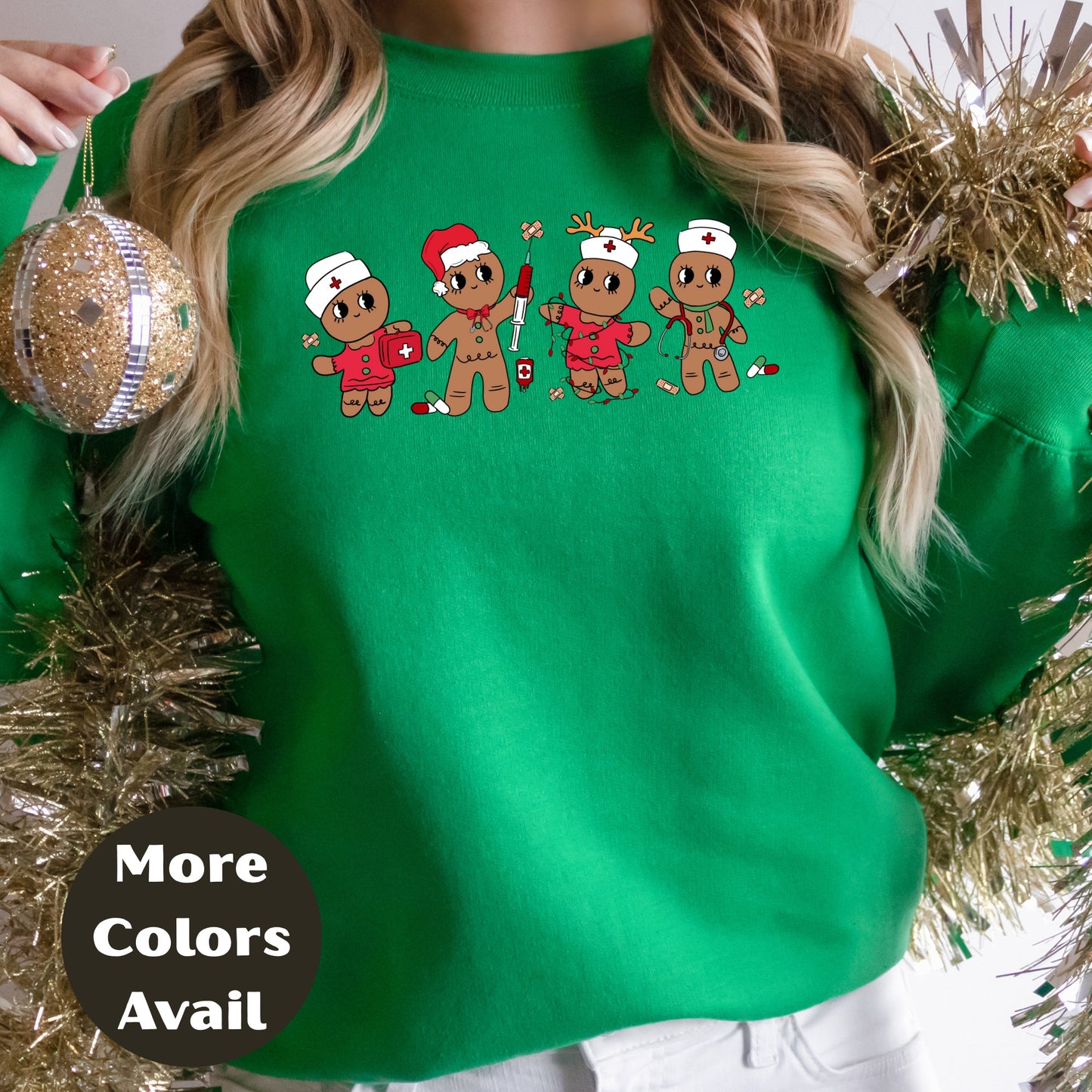 Nurse Gingerbread Christmas Shirt or Sweatshirt – Cute Holiday Nurse Top Small - 4XL and Plus Size – Multiple Colors