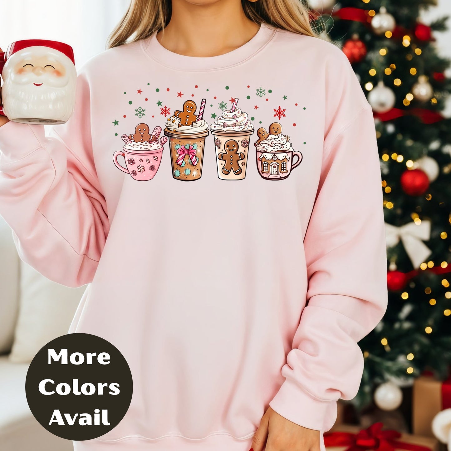 Gingerbread Coffee Christmas Shirt or Sweatshirt – Cute Holiday Mug Top Small - 4XL and Plus Size – Multiple Colors