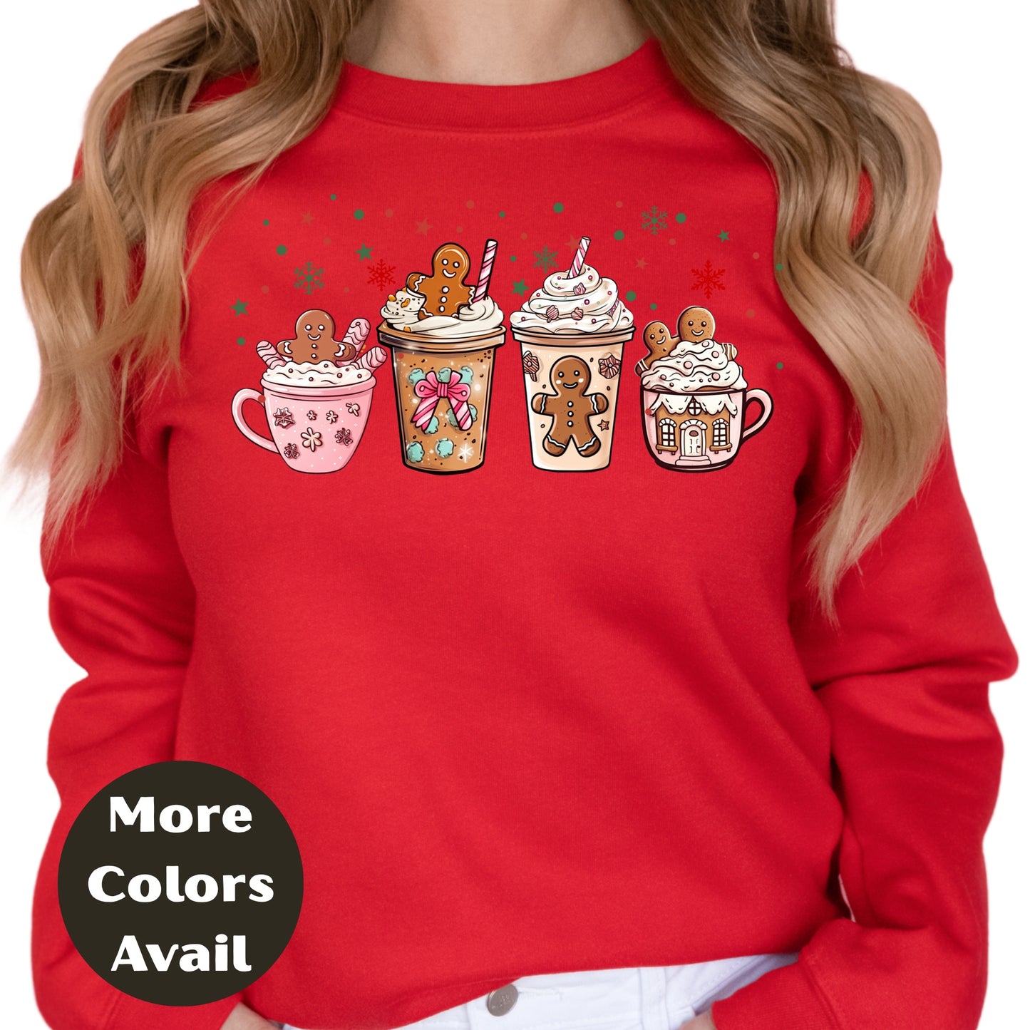 Gingerbread Coffee Christmas Shirt or Sweatshirt – Cute Holiday Mug Top Small - 4XL and Plus Size – Multiple Colors
