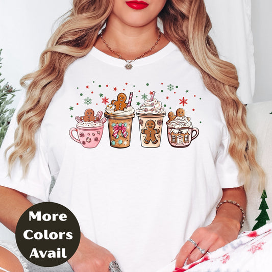 Gingerbread Coffee Christmas Shirt or Sweatshirt – Cute Holiday Mug Top Small - 4XL and Plus Size – Multiple Colors