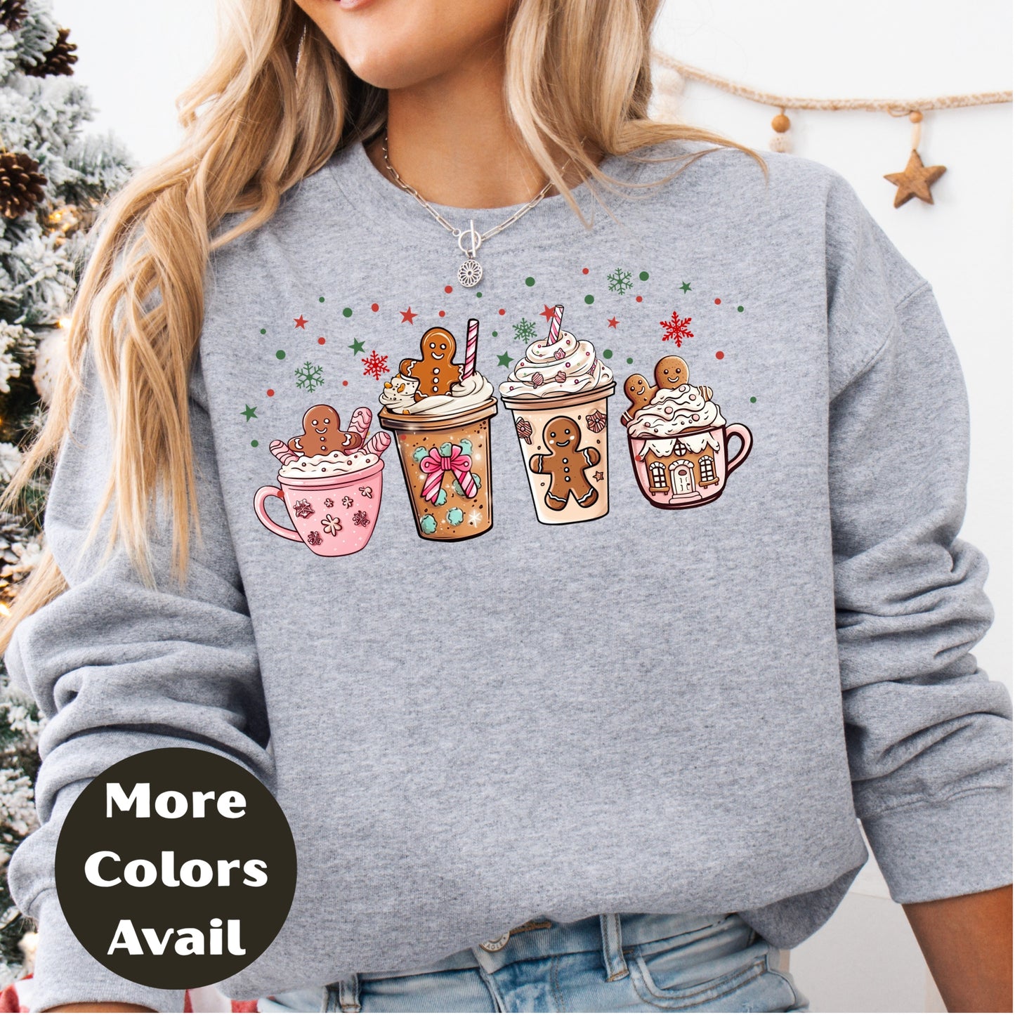 Gingerbread Coffee Christmas Shirt or Sweatshirt – Cute Holiday Mug Top Small - 4XL and Plus Size – Multiple Colors