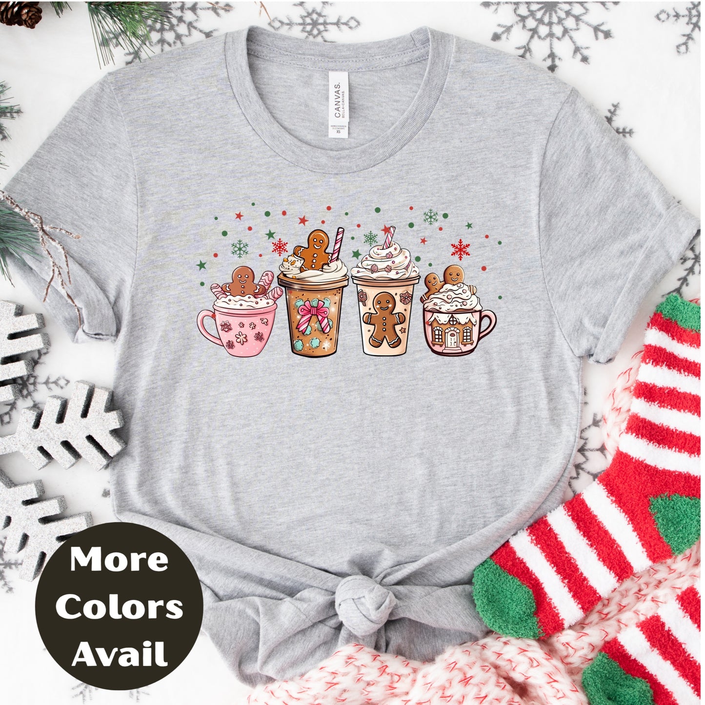 Gingerbread Coffee Christmas Shirt or Sweatshirt – Cute Holiday Mug Top Small - 4XL and Plus Size – Multiple Colors