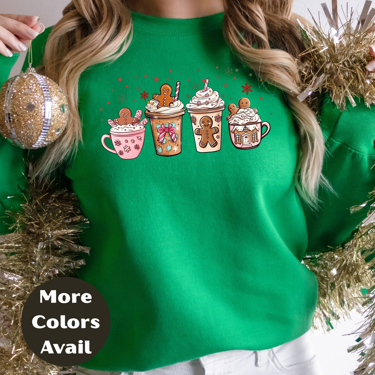 Gingerbread Coffee Christmas Shirt or Sweatshirt – Cute Holiday Mug Top Small - 4XL and Plus Size – Multiple Colors