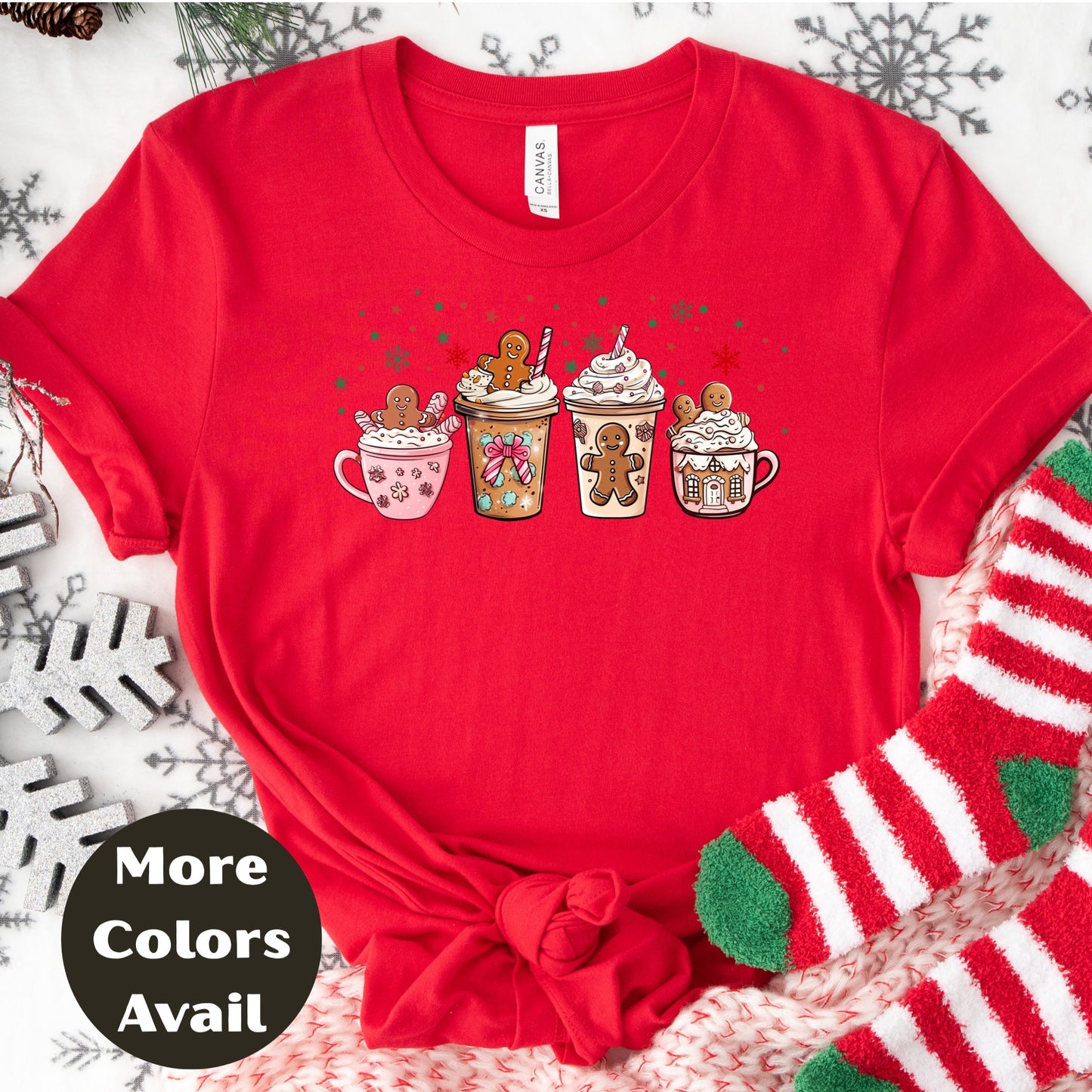 Gingerbread Coffee Christmas Shirt or Sweatshirt – Cute Holiday Mug Top Small - 4XL and Plus Size – Multiple Colors