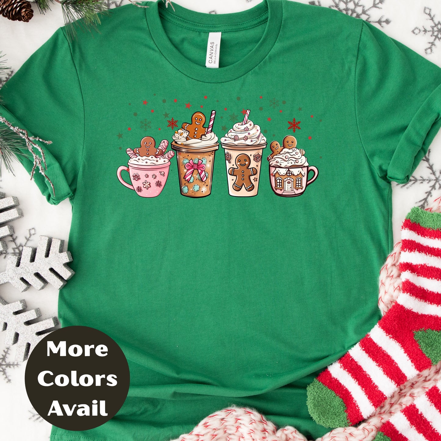 Gingerbread Coffee Christmas Shirt or Sweatshirt – Cute Holiday Mug Top Small - 4XL and Plus Size – Multiple Colors