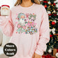 Pastel Santa & Bows Christmas Shirt or Sweatshirt – Cute Holiday Tree Top S-4XL Plus Size – Multiple Colors – Girly Retro Christmas Tee