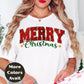 Merry Christmas Shirt or Sweatshirt – Small-4XL Plus Size – Red Green Glitter Look – Multiple Colors