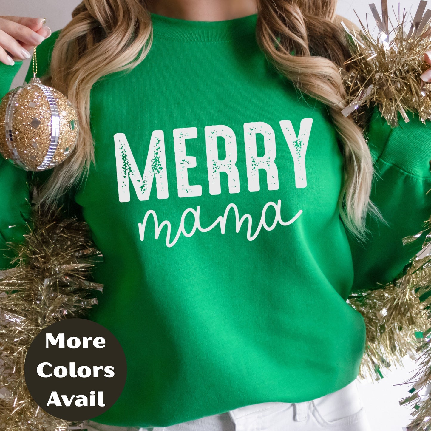 Merry Mama Christmas Shirt or Sweatshirt – Small and -4XL Plus Size – Multiple Colors – Holiday Mom Gift