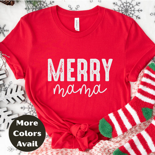 Merry Mama Christmas Shirt or Sweatshirt – Small and -4XL Plus Size – Multiple Colors – Holiday Mom Gift