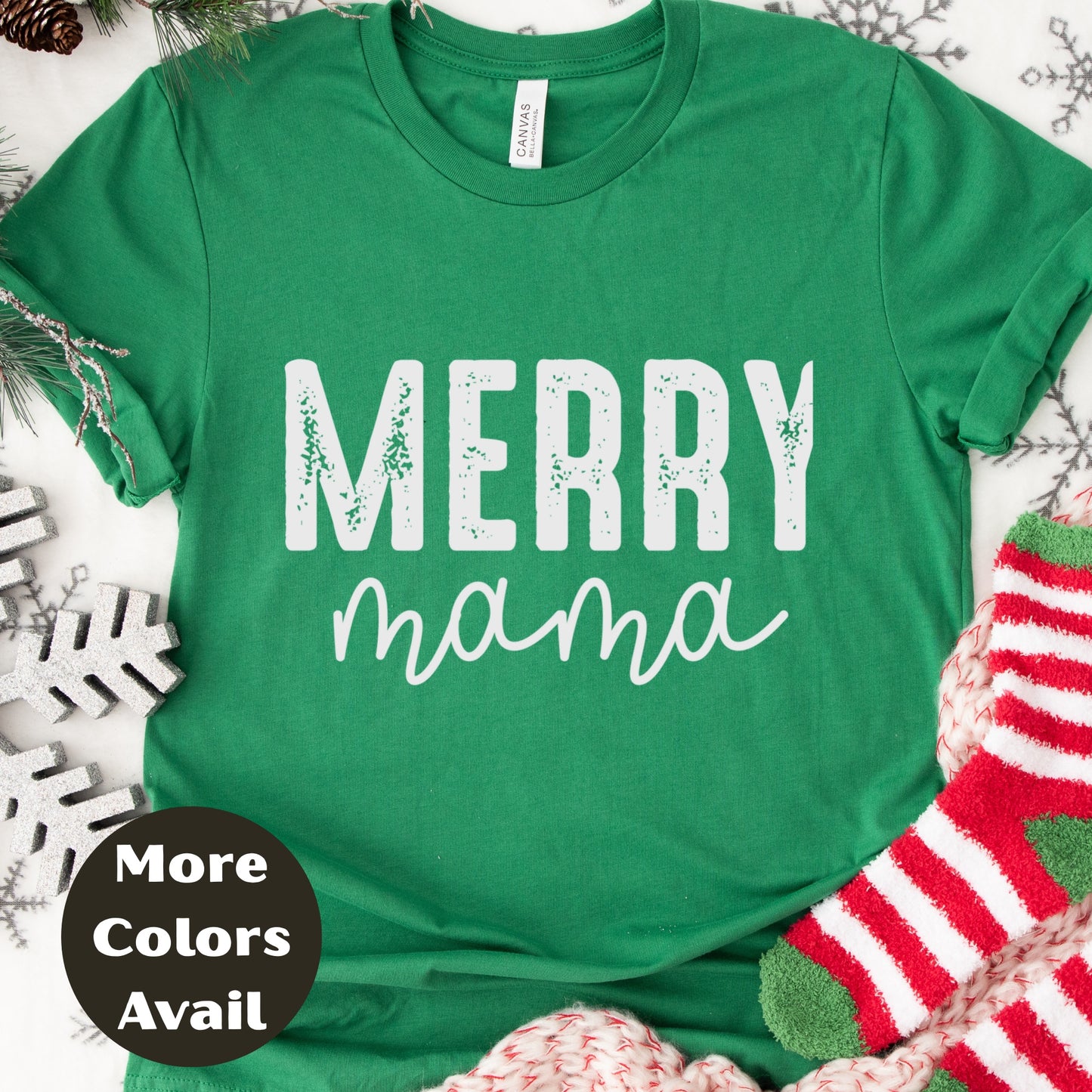 Merry Mama Christmas Shirt or Sweatshirt – Small and -4XL Plus Size – Multiple Colors – Holiday Mom Gift