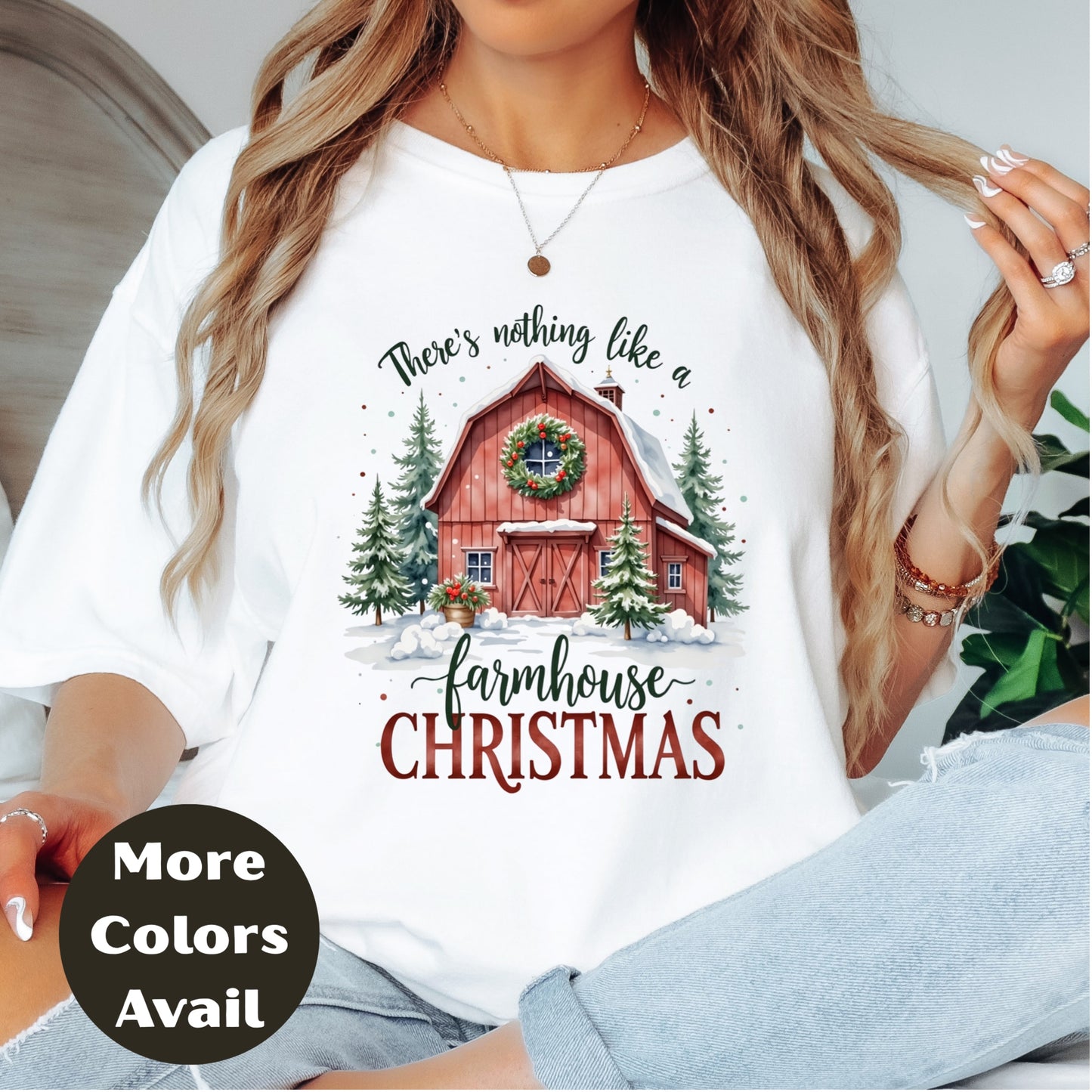 Farmhouse Christmas Shirt or Sweatshirt – Small-4XL Plus Size – Multiple Colors – Rustic Barn Holiday Top