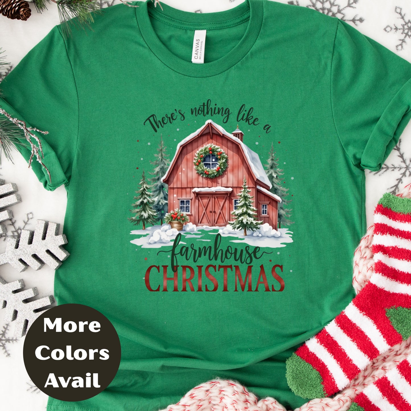 Farmhouse Christmas Shirt or Sweatshirt – Small-4XL Plus Size – Multiple Colors – Rustic Barn Holiday Top