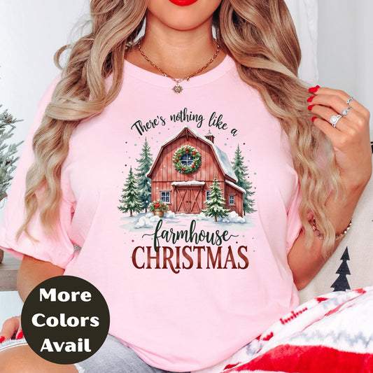 Farmhouse Christmas Shirt or Sweatshirt – Small-4XL Plus Size – Multiple Colors – Rustic Barn Holiday Top
