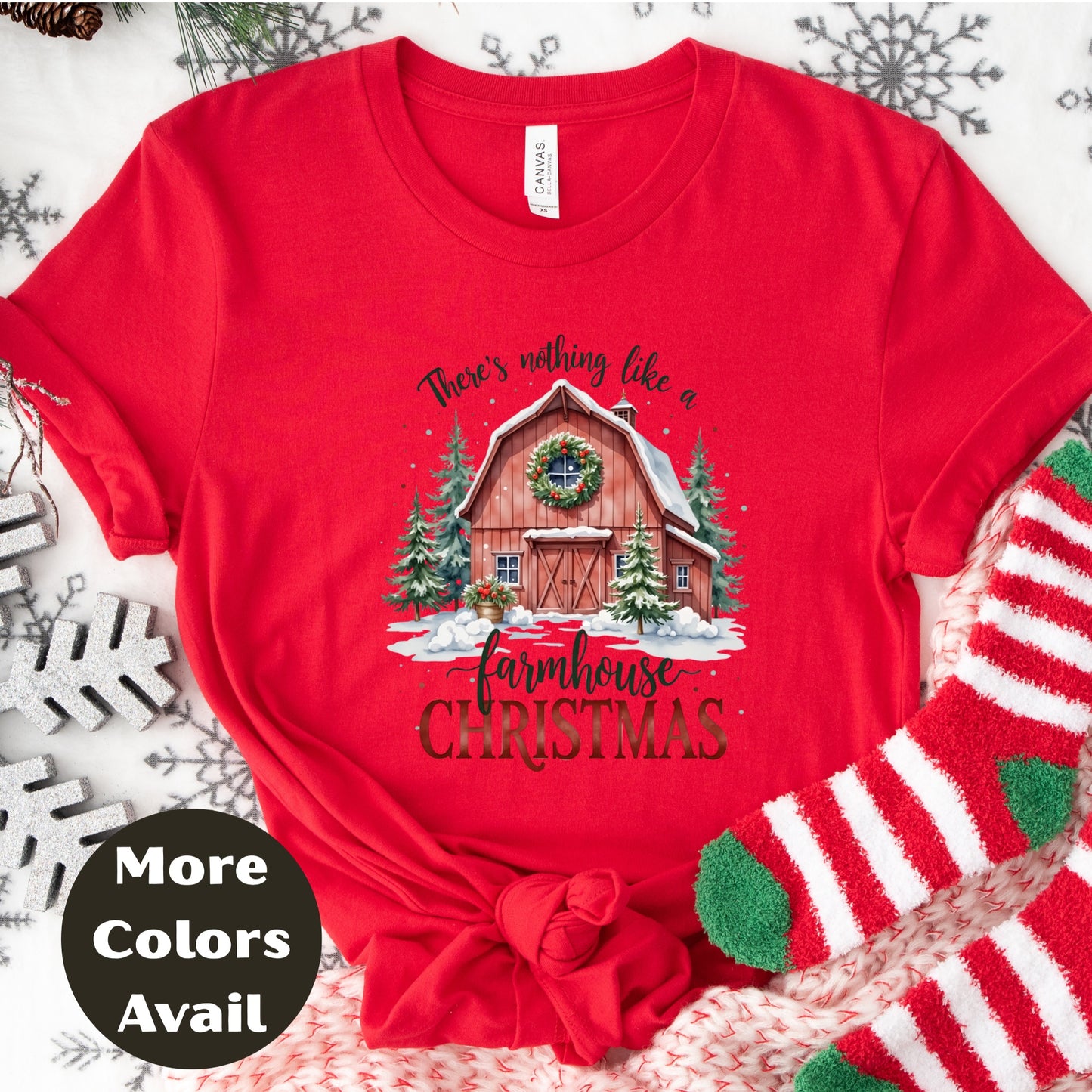 Farmhouse Christmas Shirt or Sweatshirt – Small-4XL Plus Size – Multiple Colors – Rustic Barn Holiday Top