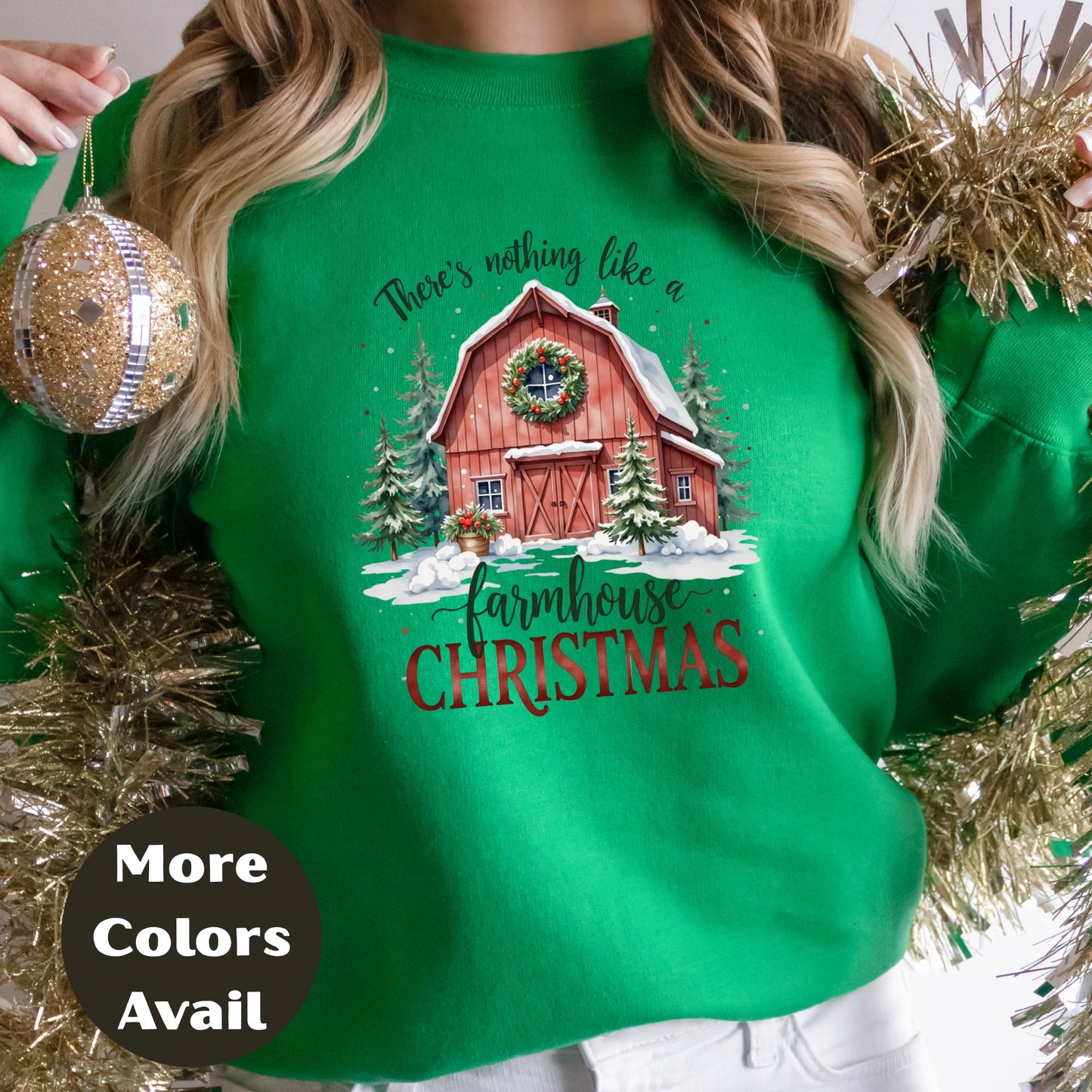 Farmhouse Christmas Shirt or Sweatshirt – Small-4XL Plus Size – Multiple Colors – Rustic Barn Holiday Top