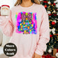 Leopard Bow Christmas Tree Shirt or Sweatshirt – Small-4XL and Plus Size – Bright Holiday Top – Multiple Colors