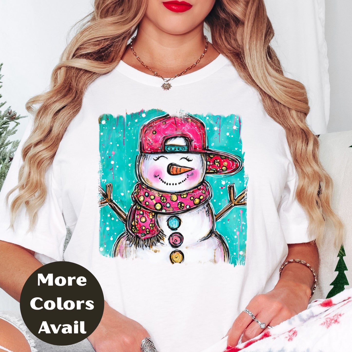 Cool Snowman Christmas Shirt or Sweatshirt – Small-4XL and Plus Size – Holiday Top with Snapback Hat – Multiple Colors