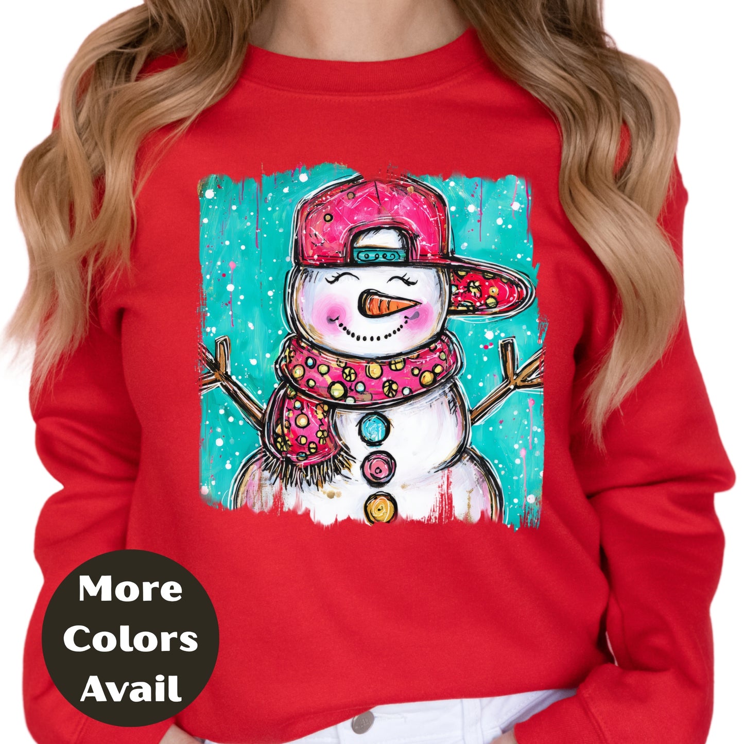 Cool Snowman Christmas Shirt or Sweatshirt – Small-4XL and Plus Size – Holiday Top with Snapback Hat – Multiple Colors