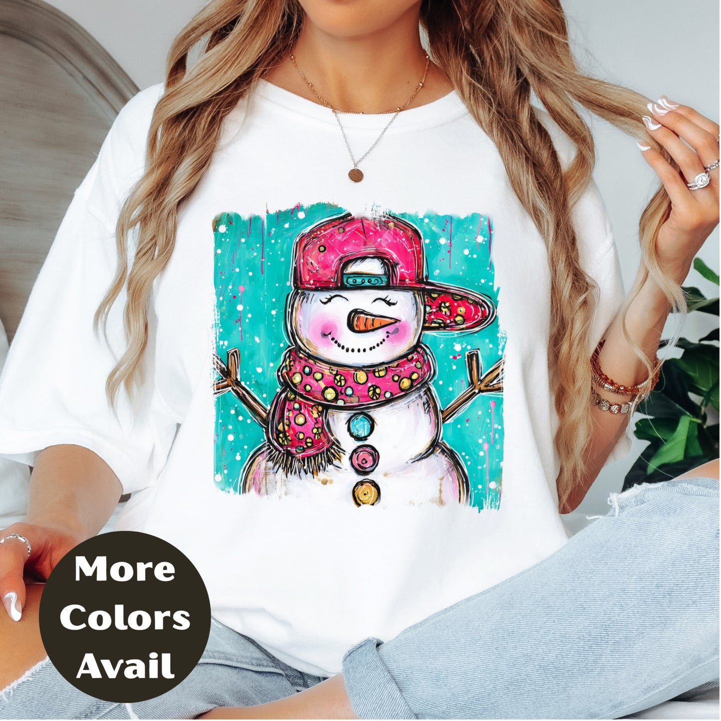 Cool Snowman Christmas Shirt or Sweatshirt – Small-4XL and Plus Size – Holiday Top with Snapback Hat – Multiple Colors