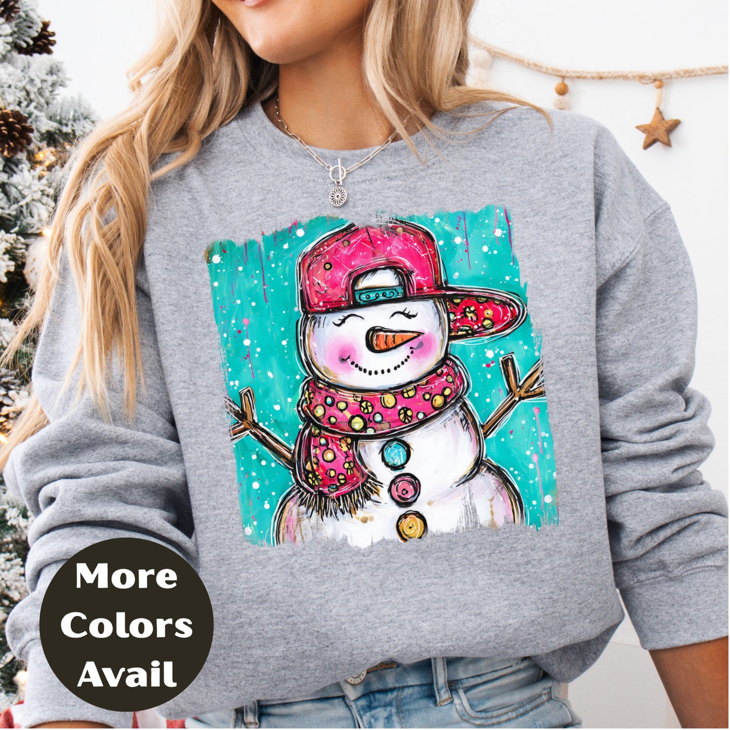 Cool Snowman Christmas Shirt or Sweatshirt – Small-4XL and Plus Size – Holiday Top with Snapback Hat – Multiple Colors