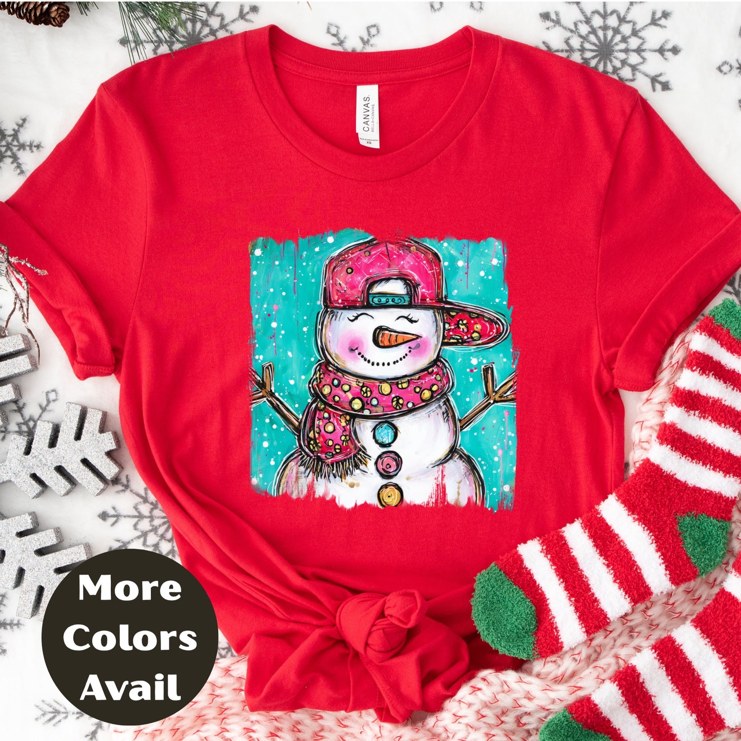Cool Snowman Christmas Shirt or Sweatshirt – Small-4XL and Plus Size – Holiday Top with Snapback Hat – Multiple Colors