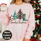 Howdy Christmas Shirt or Sweatshirt – Small-4XL and Plus Size – Cowgirl Christmas Tree & Boot – Multiple Colors