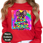 Leopard Bow Rainbow Christmas Tree Shirt or Sweatshirt – S-4XL Plus Size – Bright Holiday Top – Multiple Colors