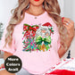 Peace Santa Christmas Shirt or Sweatshirt – Bright Holiday Bow & Tree Design – Small -4XL and Plus Size – Multiple Colors