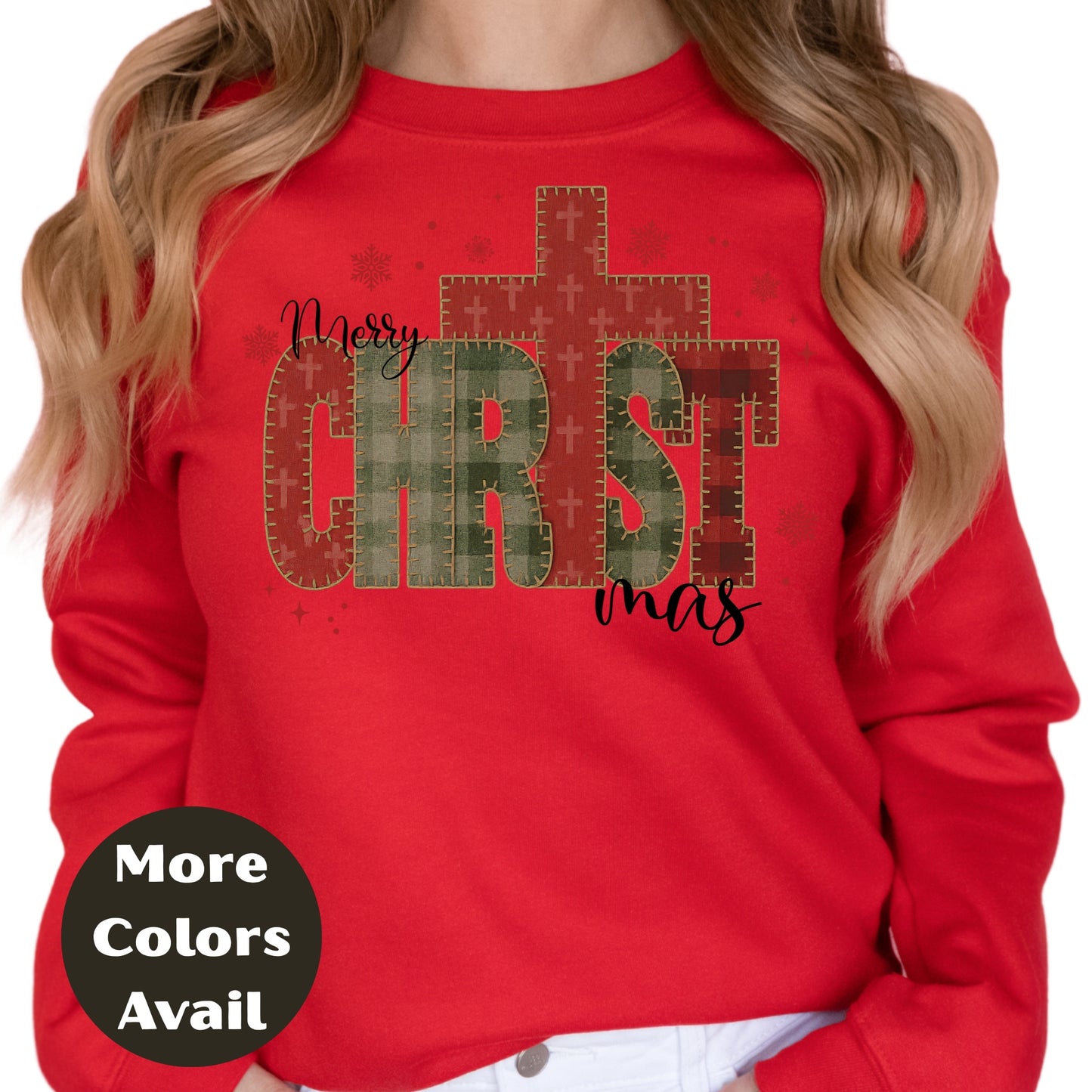 Merry CHRISTmas Cross Shirt or Sweatshirt – Rustic Plaid Christian Christmas Top – S-4XL Plus Size – Multiple Colors