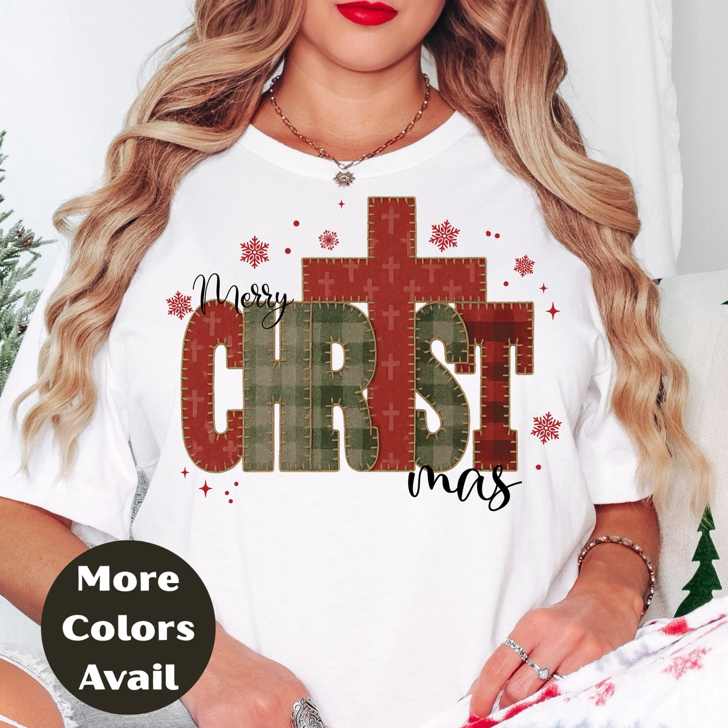 Merry CHRISTmas Cross Shirt or Sweatshirt – Rustic Plaid Christian Christmas Top – S-4XL Plus Size – Multiple Colors
